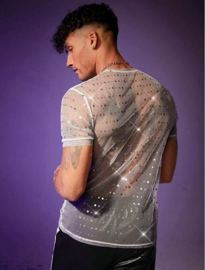 Men's Mesh Rhinestone Short Sleeve Tshirt